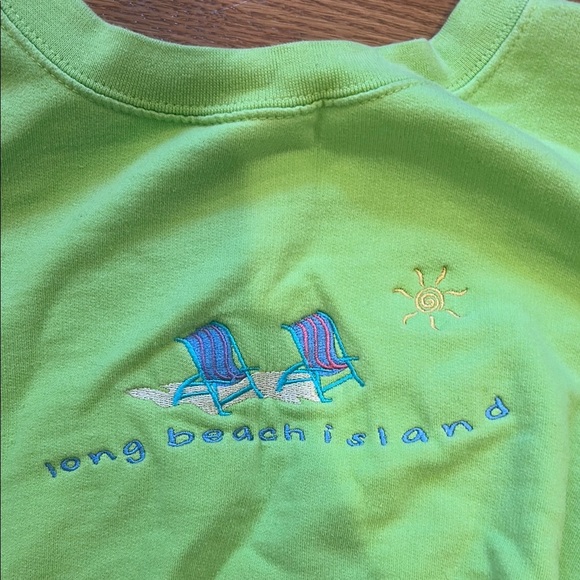 womens medium (fits like small) Bright Green Sweatshirt embroidered beach LBU - Picture 3 of 7